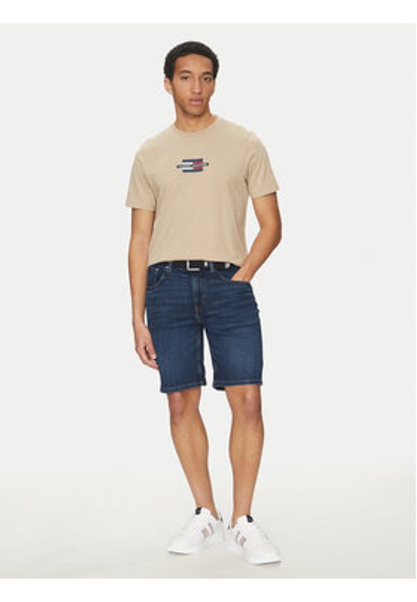TOMMY HILFIGER - Tommy Hilfiger T-Shirt Flag Box MW0MW38636 Beżowy Regular Fit. Kolor: beżowy. Materiał: bawełna