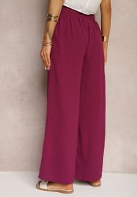 Renee - Bordowe Spodnie High Waist z Szerokimi Nogawkami i Gumką w Pasie Risabessa. Okazja: na co dzień. Stan: podwyższony. Kolor: czerwony. Styl: elegancki, casual #3