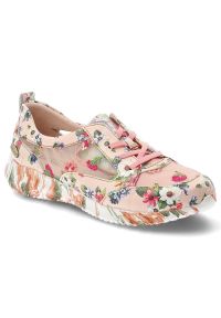 Sneakersy damskie Laura Vita, cholewka ze skóry naturalnej klasyczne sznurowanie płaska podeszwa, różowe, Joctao 26 SL3015-26D. Okazja: na co dzień. Zapięcie: sznurówki. Kolor: różowy. Materiał: skóra. Szerokość cholewki: normalna. Wzór: nadruk, kwiaty. Obcas: na płaskiej podeszwie. Styl: klasyczny #1