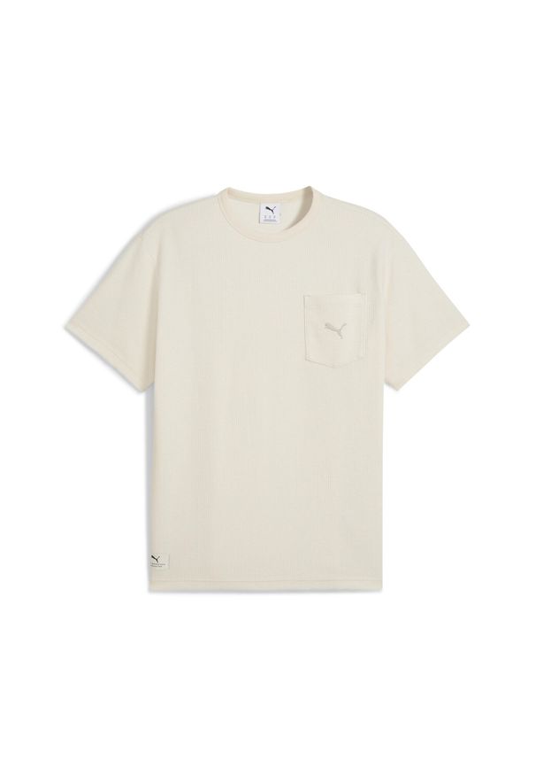 Puma - Męska koszulka PUMA Class Pinnacle o luźnym kroju PUMA. Kolor: beżowy, biały, wielokolorowy. Sport: bieganie