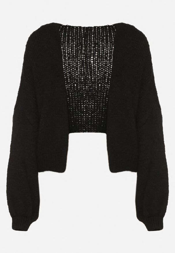 Born2be - Czarny Kardigan Bez Zapięć z Dodatkowym Topem z Wełną i Wiskozą Fendorie. Kolor: czarny. Materiał: wełna, wiskoza. Długość rękawa: na ramiączkach. Długość: długie. Styl: elegancki