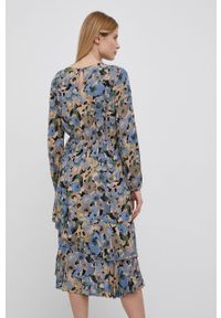 Vero Moda sukienka midi rozkloszowana. Kolor: niebieski. Materiał: tkanina, materiał, wiskoza. Długość rękawa: długi rękaw. Typ sukienki: rozkloszowane. Długość: midi #4