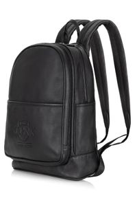 Ochnik - Skórzany dwukomorowy plecak męski z logo. Kolor: czarny. Materiał: skóra #4