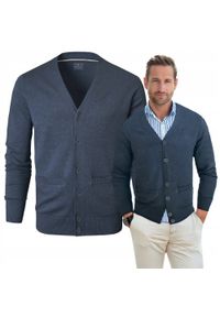 Bawełniany Sweter Męski, Rozpinany (Kardigan) - Pako Jeans - Jasny Granat. Okazja: na spotkanie biznesowe, do pracy. Kolor: niebieski. Materiał: bawełna. Styl: biznesowy, klasyczny #4
