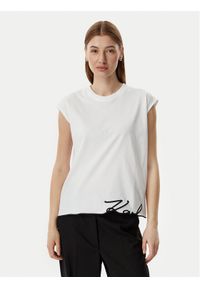 Karl Lagerfeld - KARL LAGERFELD T-Shirt B2W17018 Biały Regular Fit. Typ kołnierza: dekolt w karo. Kolor: biały. Materiał: bawełna #1