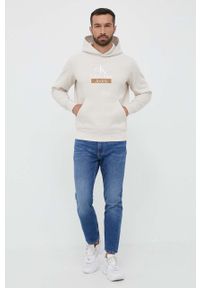 Calvin Klein Jeans bluza męska kolor beżowy z kapturem z nadrukiem. Typ kołnierza: kaptur. Kolor: beżowy. Materiał: bawełna. Wzór: nadruk #5