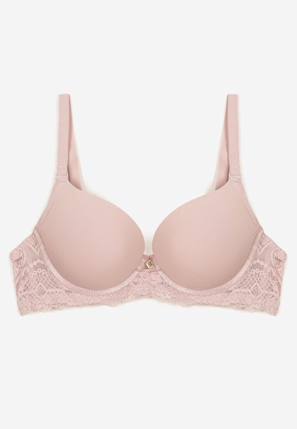 Renee - Jasnofioletowy Biustonosz Full Cup z Efektem Push-Up Zdobiony Koronką Militi. Kolor: fioletowy. Materiał: koronka. Rodzaj stanika: push-up. Wzór: aplikacja, koronka