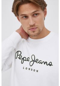 Pepe Jeans Bluza bawełniana George Crew męska kolor biały z nadrukiem. Okazja: na co dzień. Kolor: biały. Materiał: bawełna. Wzór: nadruk. Styl: casual #4