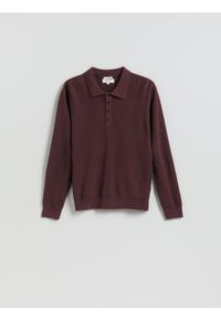 Reserved - Sweter polo z lnem - bordowy. Typ kołnierza: polo. Kolor: czerwony. Materiał: len #1