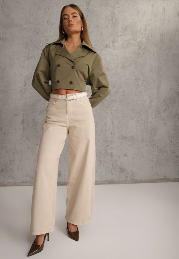 Renee - Beżowe Szerokie Jeansy Bawełniane High Waist Fyrlyss. Okazja: na co dzień. Stan: podwyższony. Kolor: beżowy. Styl: casual, elegancki