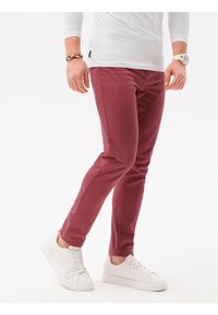 Ombre Clothing - Spodnie męskie chinosy SLIM FIT P1059 - jasnobordowe - XXL. Okazja: na co dzień. Kolor: czerwony. Materiał: elastan, bawełna, tkanina. Styl: casual