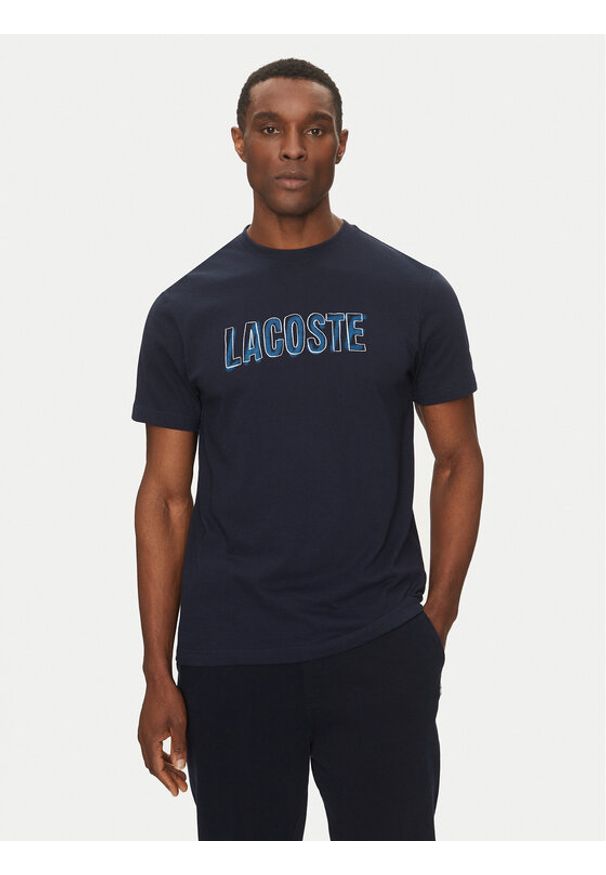 Lacoste T-Shirt TH8916 Granatowy Regular Fit. Kolor: niebieski. Materiał: syntetyk, bawełna