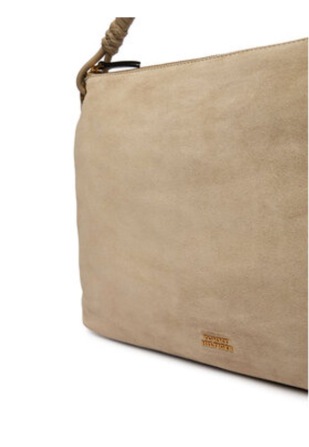 TOMMY HILFIGER - Tommy Hilfiger Torebka Th Statement Leather Bag Suede AW0AW18402 Beżowy. Kolor: beżowy. Materiał: skórzane