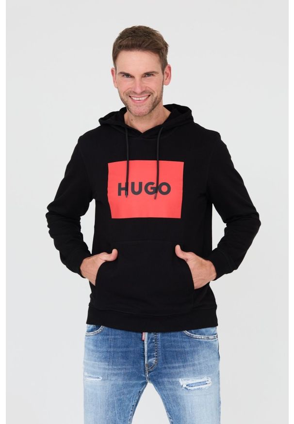 Hugo - HUGO Czarna męska bluza z kapturem, Rozmiar M. Typ kołnierza: kaptur. Kolor: czarny
