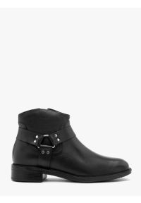 Ryłko - Czarne botki biker boots. Wysokość cholewki: za kostkę. Zapięcie: zamek. Kolor: czarny. Materiał: skóra. Szerokość cholewki: normalna. Obcas: na obcasie. Styl: street, rockowy