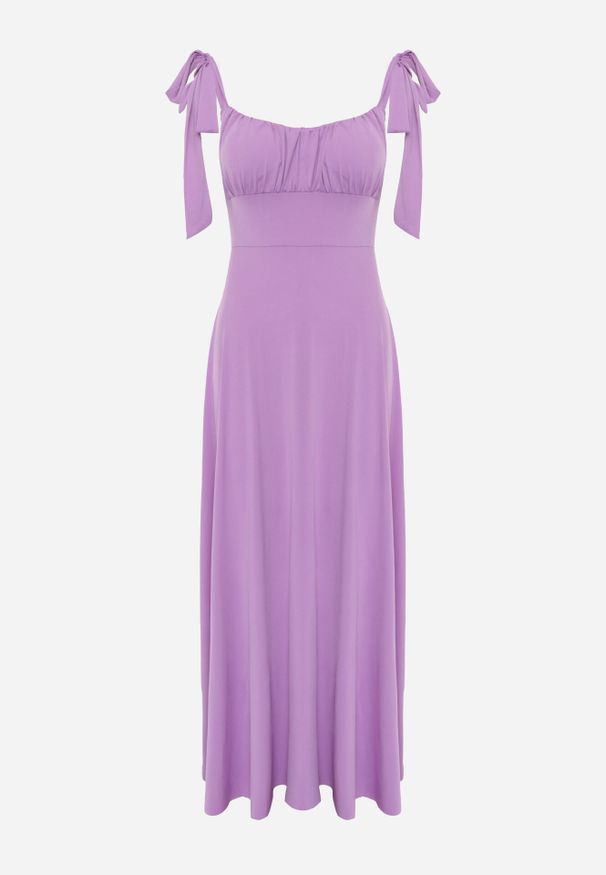 Born2be - Fioletowa Rozkloszowana Sukienka Maxi z Wiązanymi Ramiączkami Lisija. Kolor: fioletowy. Długość rękawa: na ramiączkach. Styl: elegancki. Długość: maxi