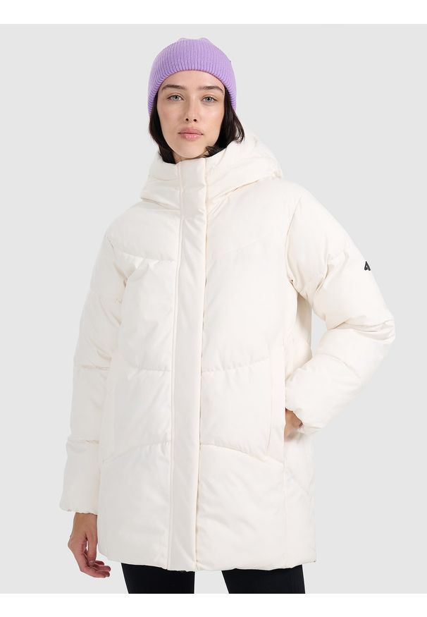 4f - 4F Kurtka puchowa z wypełnieniem syntetycznym damska - biała S. Okazja: na co dzień. Kolekcja: moda ciążowa. Kolor: biały. Materiał: syntetyk, puch. Sezon: zima. Styl: casual