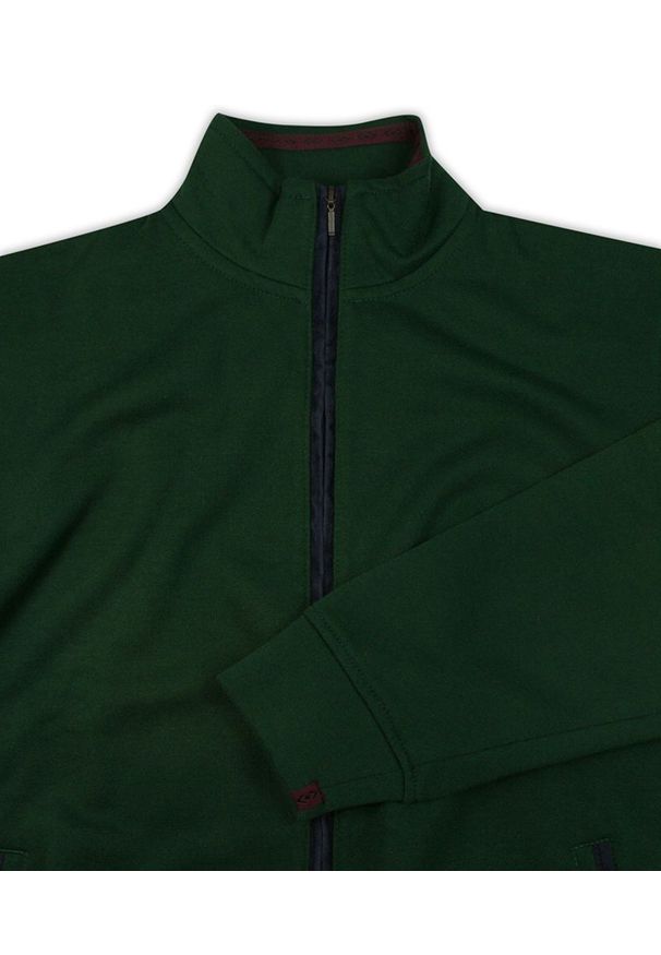 Kings - Sweter Męski, Ciemny Zielony, Butelkowy, Bluza, Zapinana na Zamek, ze Stójką -KINGS. Typ kołnierza: kołnierzyk stójkowy. Kolor: zielony. Materiał: poliester, bawełna. Sezon: jesień, zima