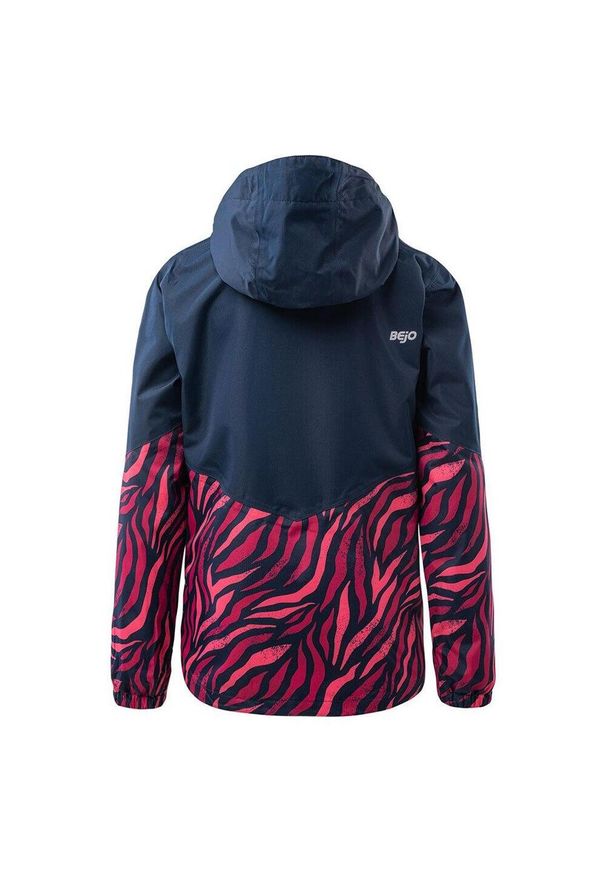 BEJO - Dziewczęca Kurtka Soft Shell Junko Zebra Print. Kolor: niebieski, wielokolorowy, żółty. Materiał: softshell. Wzór: motyw zwierzęcy, nadruk. Sport: turystyka piesza