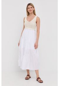 TwinSet - Twinset sukienka bawełniana kolor beżowy maxi rozkloszowana. Kolor: beżowy. Materiał: bawełna. Długość rękawa: na ramiączkach. Typ sukienki: rozkloszowane. Długość: maxi #5