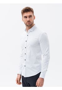 Ombre Clothing - Bawełniana koszula męska z kontrastowymi guzikami REGULAR FIT - biała V1 K639 - XL. Kolor: biały. Materiał: bawełna. Wzór: nadruk #4