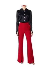 AGGI - Czerwone spodnie z rozcięciami Monica. Kolor: czerwony. Materiał: jedwab. Wzór: ze splotem #2
