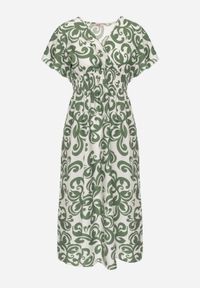 Renee - Zielona Taliowana Sukienka z Wiskozy z Kopertowym Dekoltem Jynaela. Typ kołnierza: dekolt kopertowy. Kolor: zielony. Materiał: wiskoza. Wzór: nadruk. Typ sukienki: kopertowe. Styl: boho #7