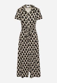 Born2be - Czarno-Beżowa Koszulowa Sukienka z Kołnierzem i Materiałowym Paskiem w Talii Vranea. Okazja: na co dzień. Typ kołnierza: dekolt w kształcie V. Kolor: czarny. Materiał: materiał. Typ sukienki: koszulowe. Styl: casual, elegancki, sportowy #5