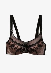Renee - Czarno-Beżowy Elegancki Biustonosz Push Up z Odpinanymi Ramiączkami Ursa. Kolor: czarny. Rodzaj stanika: odpinane ramiączka, push-up