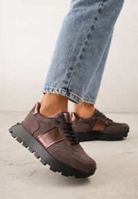 Born2be - Brązowe Sneakersy z Zamszu Naturalnego z Perforacją na Grubej Podeszwie Cezarisse. Kolor: brązowy. Materiał: zamsz #1