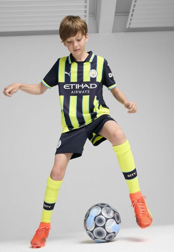 Puma - Młodzieżowa koszulka wyjazdowa Manchester City 24/25 PUMA. Kolor: żółty, wielokolorowy, niebieski