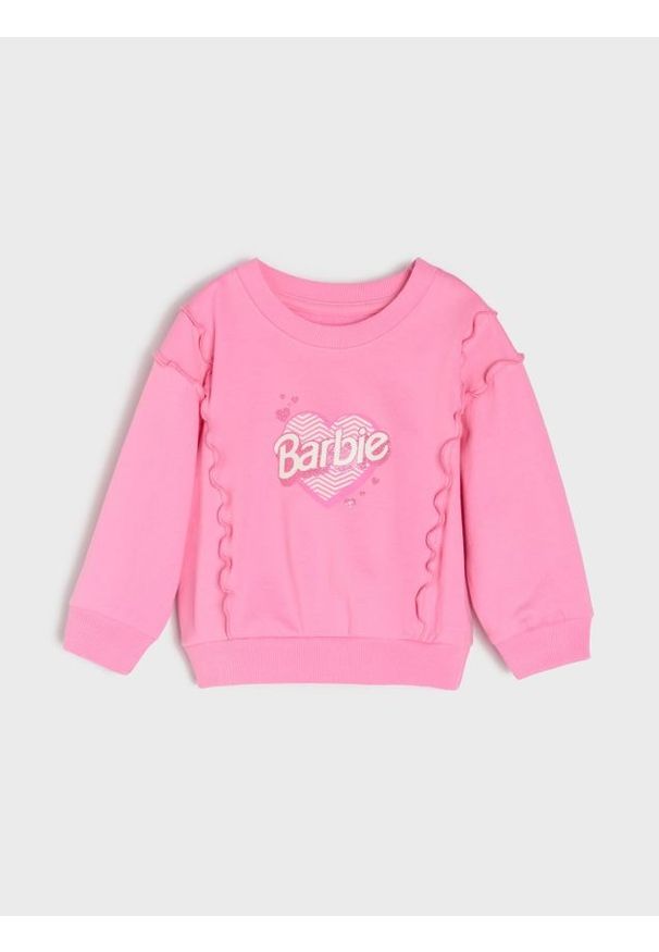 Sinsay - Bluza crewneck z falbanami Barbie - różowy. Kolor: różowy