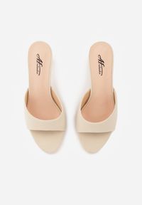 Born2be - Beżowe Klapki na Kaczuszce z Otwartym Noskiem Xenlyn. Okazja: na co dzień. Nosek buta: otwarty. Kolor: beżowy. Materiał: jeans. Obcas: na szpilce. Styl: casual, elegancki. Wysokość obcasa: średni #4