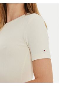 TOMMY HILFIGER - Tommy Hilfiger T-Shirt WW0WW43918 Beżowy Slim Fit. Kolor: beżowy. Materiał: wiskoza