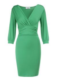 Born2be - Zielona Sukienka Agathinca. Kolor: zielony. Materiał: dzianina, wiskoza. Długość rękawa: długi rękaw. Długość: mini