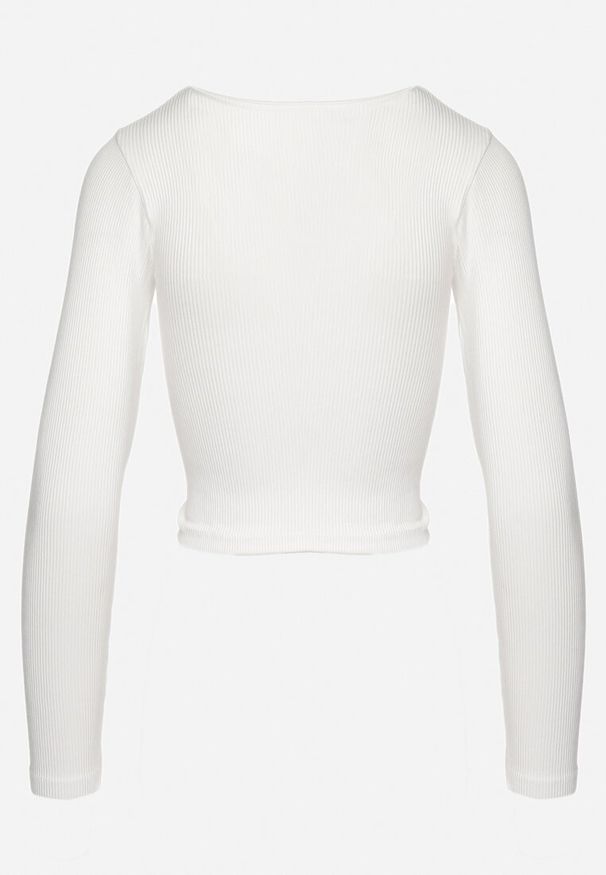 Born2be - Biała Prążkowana Bluzka o Skróconym Dopasowanym Fasonie Caladiva. Kolor: biały. Materiał: prążkowany. Długość rękawa: długi rękaw. Długość: krótkie