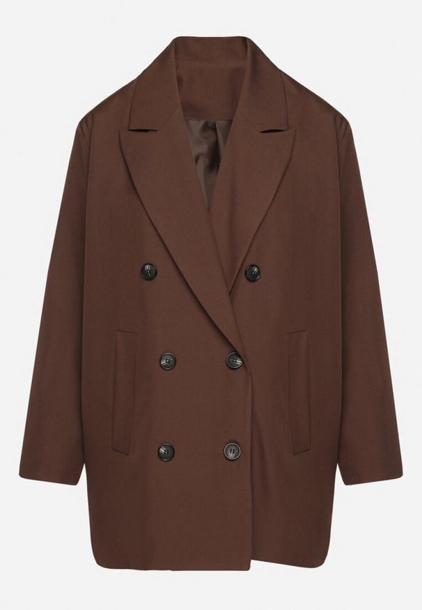 Born2be - Brązowa Dwurzędowa Marynarka o Pudełkowym Kroju Nilinne. Okazja: na co dzień, na spacer. Kolor: brązowy. Materiał: jeans. Styl: casual, elegancki