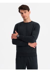 Ombre Clothing - Bawełniany męski dresowy komplet BASIC bluza nierozpinana + joggery – czarny V9. Kolor: czarny. Materiał: dresówka, bawełna. Wzór: jednolity