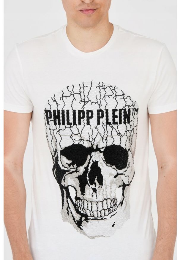Philipp Plein - PHILIPP PLEIN Męski t-shirt biały z popękaną czaszką, Rozmiar XXL. Kolor: biały