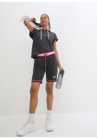 bonprix - Szorty dresowe z materiału z bawełną. Kolor: szary. Materiał: bawełna, materiał, dresówka. Wzór: prążki, haft #2