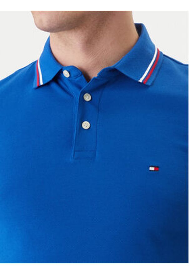 TOMMY HILFIGER - Tommy Hilfiger Polo Seasonal MW0MW39993 Niebieski Slim Fit. Typ kołnierza: polo. Kolor: niebieski. Materiał: bawełna