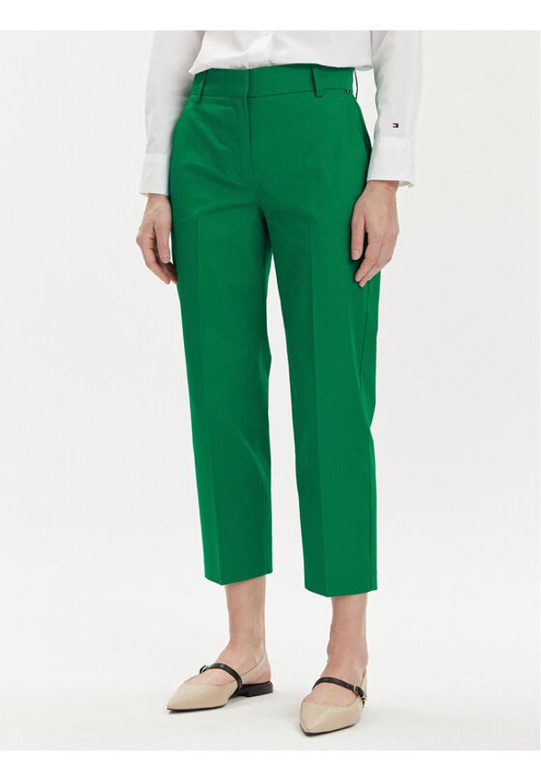 TOMMY HILFIGER - Tommy Hilfiger Spodnie materiałowe WW0WW40504 Zielony Straight Fit. Kolor: zielony. Materiał: bawełna, lyocell