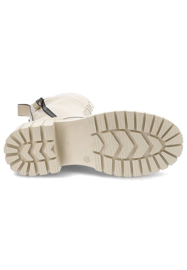 Beżowe Glany Artiker Skórzane Buty Damskie. Kolor: beżowy. Materiał: skóra. Szerokość cholewki: normalna. Obcas: na obcasie. Styl: elegancki. Wysokość obcasa: niski