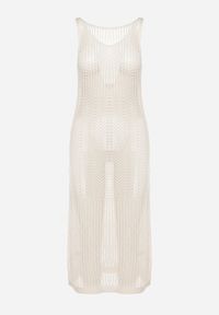 Born2be - Beżowa Dopasowana Ażurowa Sukienka Plażowa Narzutka Ozdobiona Rozcięciem na Nogę Alvantia. Okazja: na plażę. Kolor: beżowy. Wzór: ażurowy, aplikacja. Sezon: lato. Styl: klasyczny #4