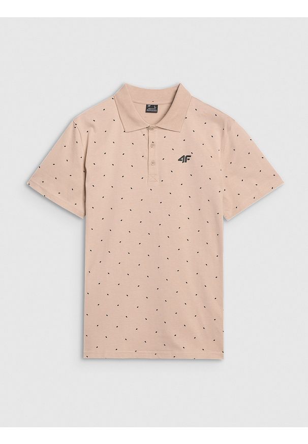 4f - 4F Koszulka polo regular z nadrukiem męska - beżowa XXL. Okazja: na co dzień. Typ kołnierza: polo. Kolor: beżowy. Materiał: jersey, bawełna, materiał. Wzór: nadruk. Styl: klasyczny, casual, elegancki, sportowy