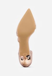 Born2be - Szampańskie Eleganckie Szpilki VICES Zdobione Paskami z Cyrkoniami Thalasura. Okazja: na wesele, na ślub cywilny. Zapięcie: pasek. Kolor: złoty. Wzór: aplikacja. Obcas: na szpilce. Styl: elegancki #9