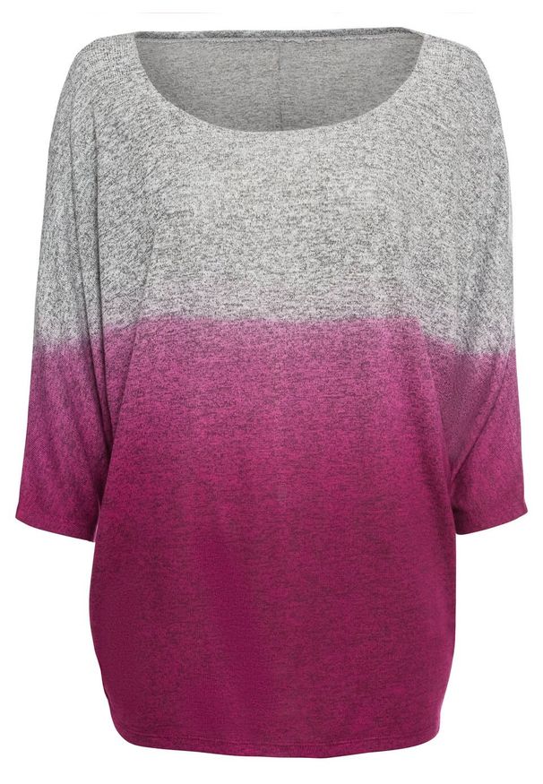 Shirt oversize w cieniowanym kolorze bonprix szaro-jeżynowy melanż. Kolor: szary. Wzór: melanż