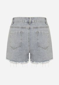 Born2be - Jasnoniebieskie Bawełniane Szorty Jeansowe z Wysokim Stanem i Cyrkoniami Noemelba. Okazja: na co dzień. Stan: podwyższony. Kolor: niebieski. Materiał: bawełna, jeans. Wzór: aplikacja. Styl: klasyczny, casual #6