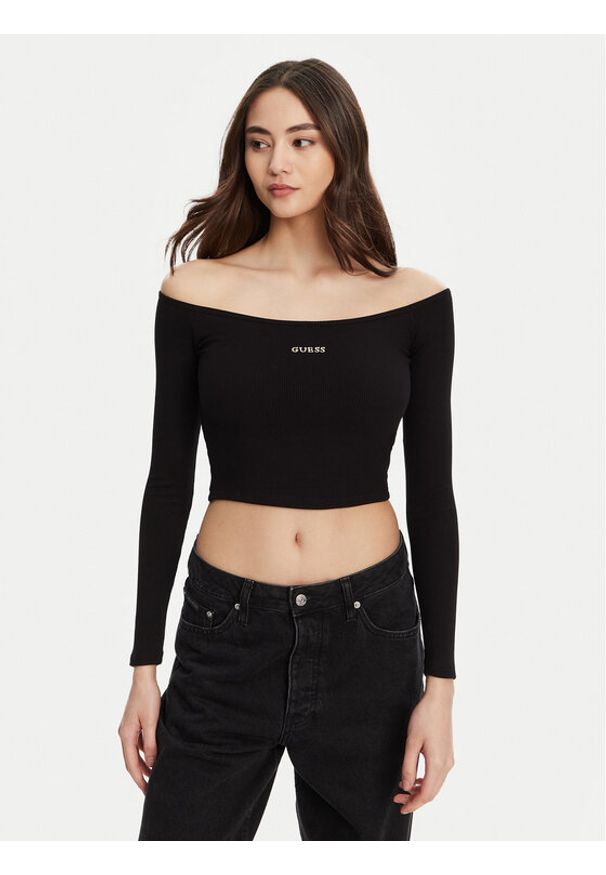 Guess Bluzka V5YP07 K8RT2 Czarny Regular Fit. Kolor: czarny. Materiał: wiskoza