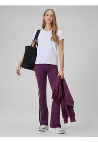 4f - 4F T-shirt slim gładki damski - biały M. Okazja: na co dzień. Kolor: biały. Materiał: bawełna, materiał. Długość: długie. Wzór: gładki. Styl: klasyczny, casual #2